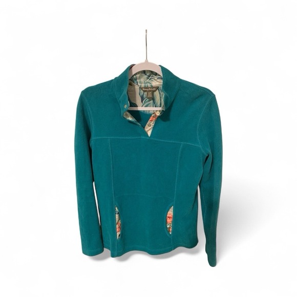 Tommy Bahama Sweaters - Tommy Bahama Womens Color Green Pullover 1/4 Button Sweater Size Small Floral